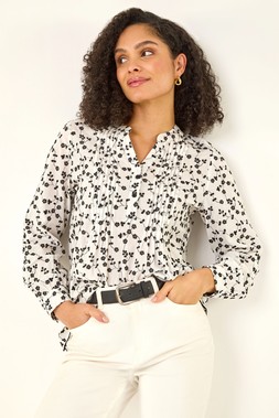 Roman Floral Embroidered Pintuck Top