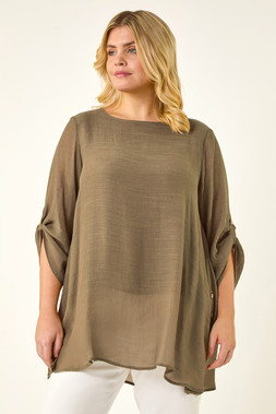 Roman Curve Khaki Buttoned Side Asymmetric Top
