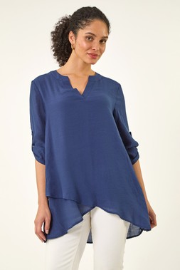 Roman V-Neck Wrap Hem Tunic Top