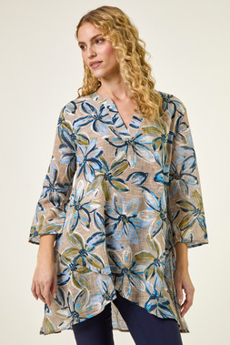 Roman Light Grey Floral Wrap Hem Tunic Top