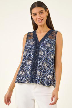 Roman Tie Dye Lace Detail Vest