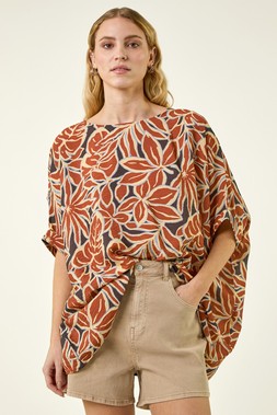 Roman Rust Floral Buttoned Back Top