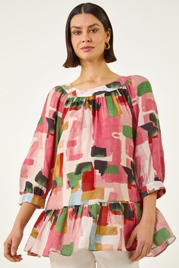 Roman Pink Abstract Print Tunic Top