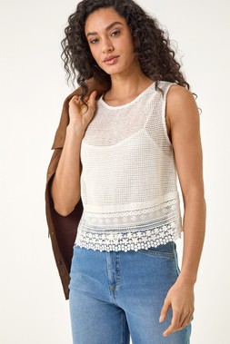Dusk Ivory Embroidered Crochet Top