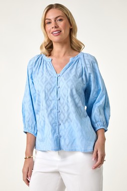 Roman Petite Blue Textured Cotton Blouse