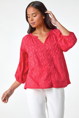 Roman Petite Coral Textured Cotton Blouse