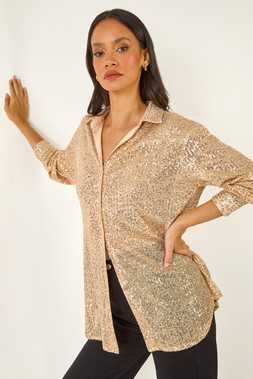 Roman Dusk Gold Sequin Shirt