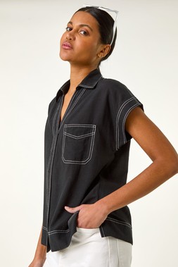 Roman Black Stitch Detail Short Sleeve Shirt