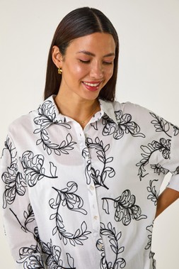 Roman Embroidered Floral Print Cotton Shirt