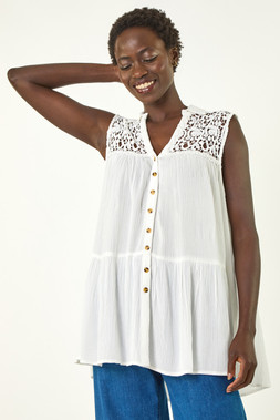 Roman Lace Yoke Tiered Panel Blouse