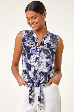 Roman Lilac Textured Floral Tie Blouse