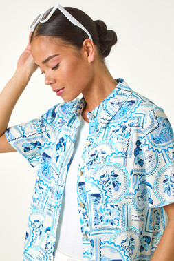 Roman Petite Blue Short Sleeve Button Up Shirt