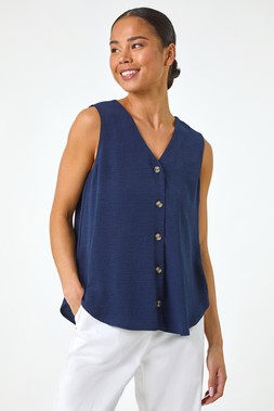 Roman Petite Buttoned Sleeveless Blouse