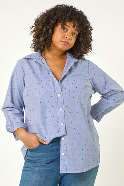 Roman Curve Blue Dobby Spot Stripe Shirt