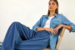 Roman Light Denim Button Through Shirt & Denim Baby Corduroy Wide Leg Trousers
