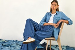 Roman Light Denim Button Through Shirt & Denim Baby Corduroy Wide Leg Trousers