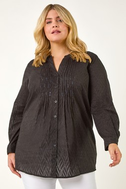 Roman Curve Black Shimmer Jacquard Blouse