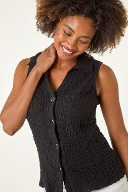 Roman Textured Sleeveless Buttoned Blouse