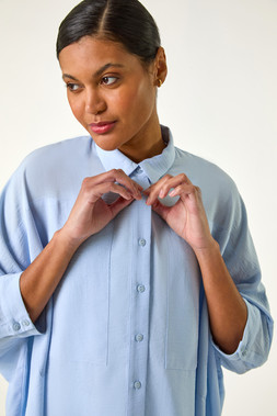 Roman Light Blue Boxy Relaxed Button Blouse