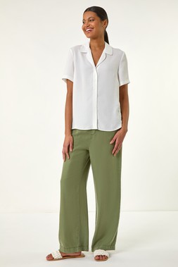 Roman Ivory Collared Short Sleeve Blouse