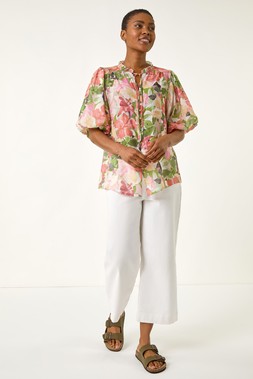 Roman Pink Floral Gathered Blouse