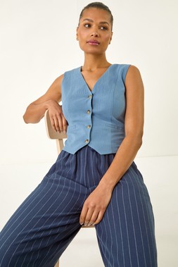Roman Cotton V-Neck Button Through Waistcoat