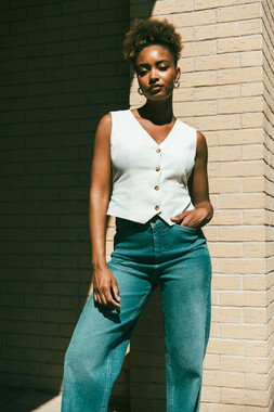 Roman Cotton V-Neck Button Through Waistcoat