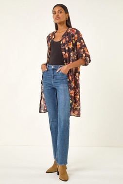 Roman Orange Floral Print Longline Blouse