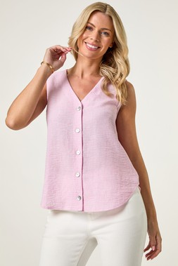 Roman Petite Buttoned Sleeveless Blouse