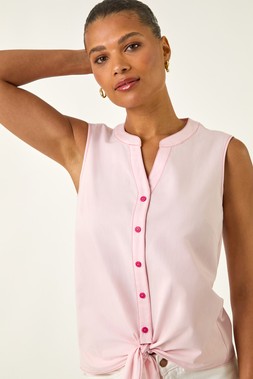 Roman Contrast V-Neck Tie Front Blouse