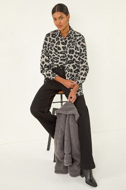 Roman Grey Animal Print Buttoned Shirt