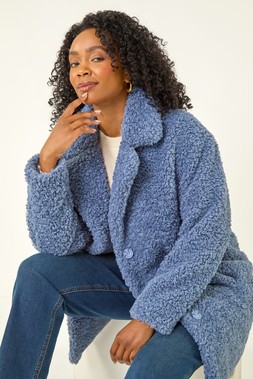 Roman Petite Blue Teddy Longline Coat