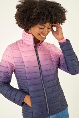 Roman Purple Ombre Funnel Neck Padded Coat