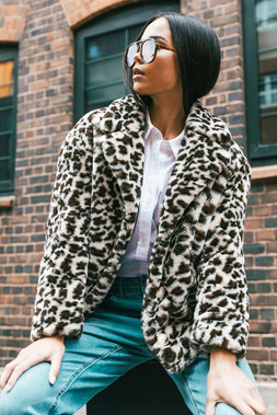 Roman Petite Beige Leopard Faux Fur Coat