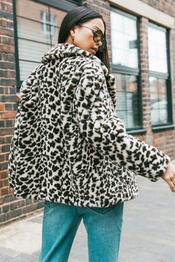 Roman Petite Beige Leopard Faux Fur Coat