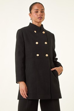 Roman Petite Black Military Buttoned Coat