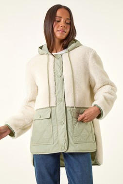 Roman Petite Khaki Borg Quilted Coat