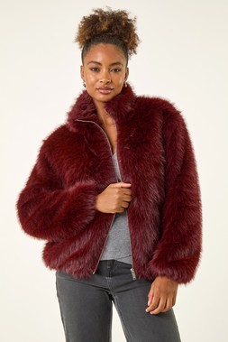 Roman Burgundy Faux Fur Relaxed Jacket