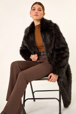 Roman Black Premium Faux Fur Coat