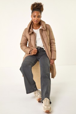 Roman Mocha Longline Padded Hooded Coat