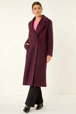 Roman Burgundy Textured Buttoned Boucle Coat