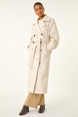Roman Cream Textured Premium Belted Smart Coat