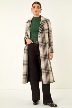 Roman Ivory Check Print Longline Coat