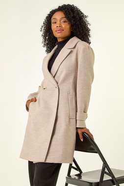 Roman Petite Camel Double Breasted Tailored Coat