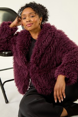 Roman Petite Wine Faux Fur Collar Coat