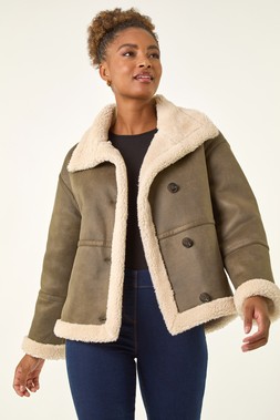 Roman Brown Borg Collar Aviator Jacket
