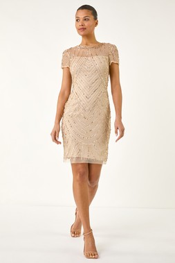 Roman Natural Embellished Shift Dress