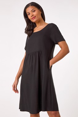 Roman Black Relaxed Cotton Blend Pocket Dress