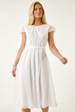 Roman Petite Gathered Neck Jacquard Dress