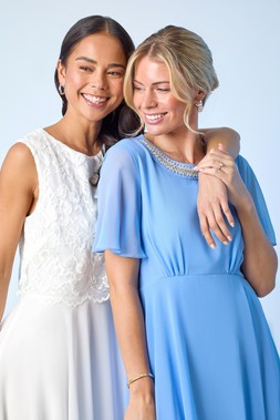 Roman Petite Lace Top Overlay Midi Dress & Petite Trim Neck Short Sleeve Dress